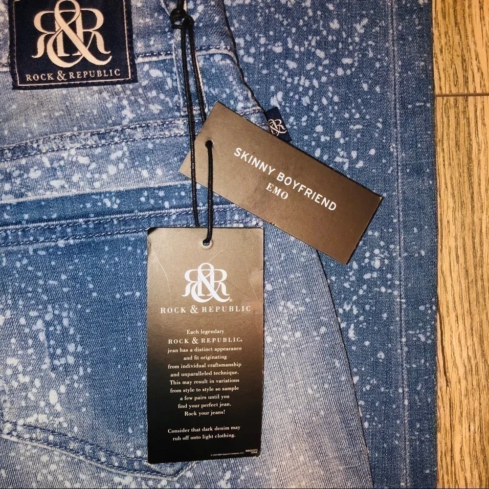 NWT Rock & Republic Splatter Boyfriend Skinny Jeans Size 0M - Picture 10 of 12